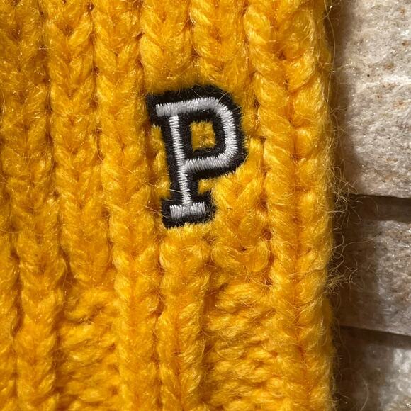 VS PINK Oversized Varsity Sweater | Mustard Yellow Knit, Y2K College Pullover, M - Picture 9 of 10